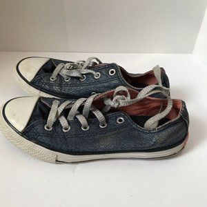 Converse All Star Kids Blue Glitter Denim Low Top Sneakers Silver Laces Size‎ 3Y